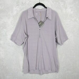 Nau Men Merino Polo Stone Lavender Grey Wool 1/4 Zip Short Sleeve Shirt Large